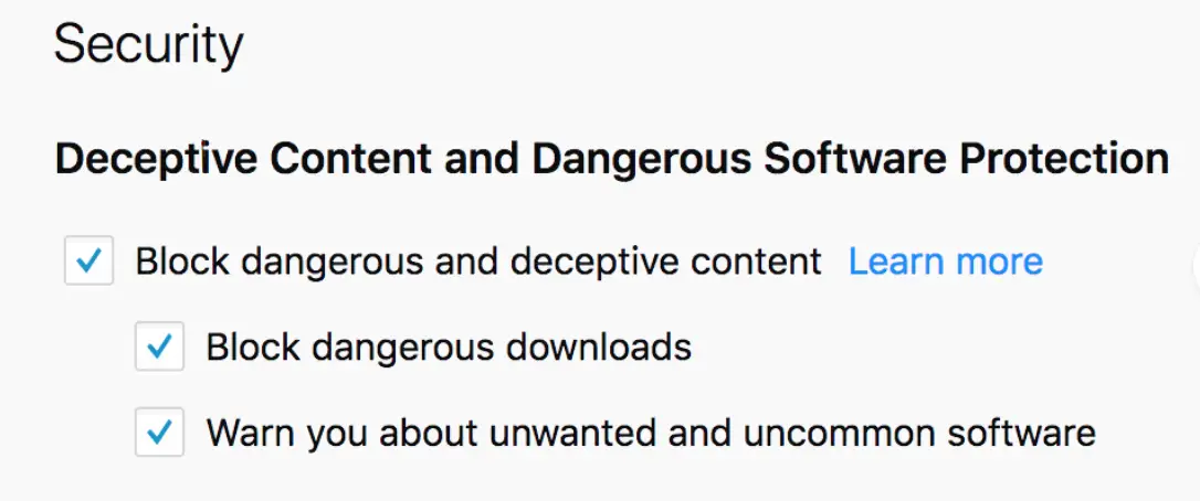 Firefox malware protection settings
