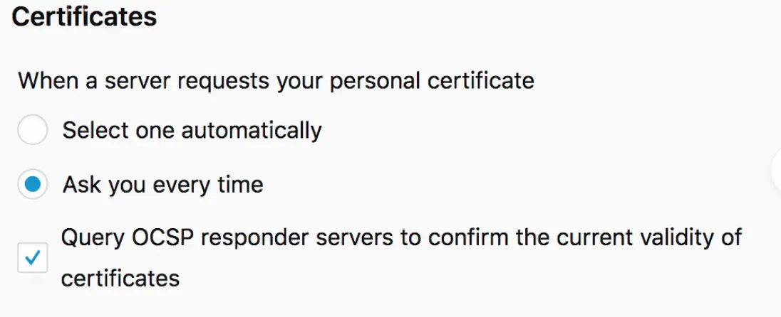 Firefox OCSP certificate revocation settings