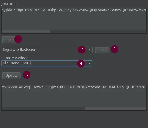 JOSEPH manual tab showing the signature exclusion attack workflow with numbered steps
