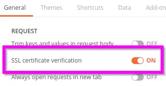 Postman SSL certificate verification setting