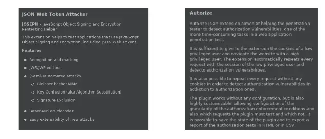 Burp Suite BApp Store showing the JSON Web Token Attacker and Autorize extensions