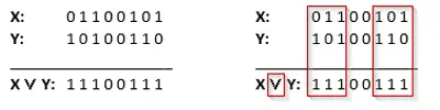 Completed OR Boolean problem showing the final result of 1 1 1 0 0 1 1 1