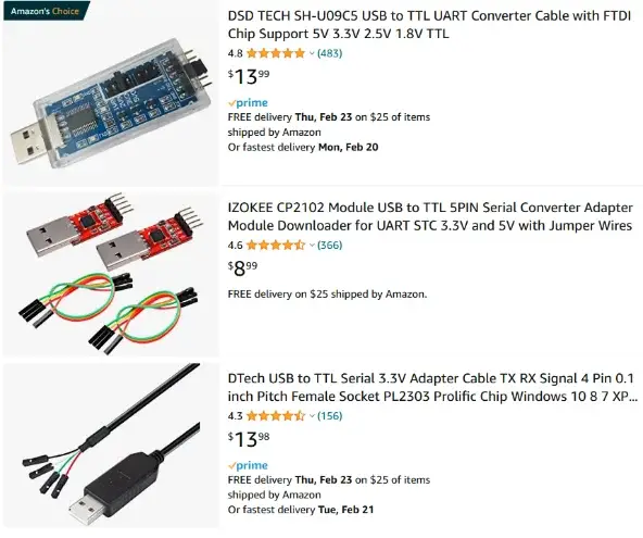 Amazon listing for USB to UART adapter modules