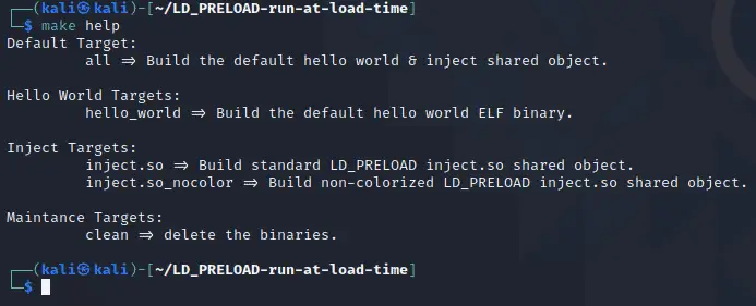 Make help output showing available build targets