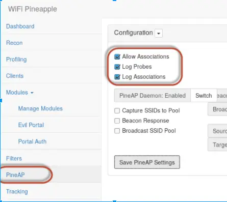 WiFi Pineapple PineAP settings