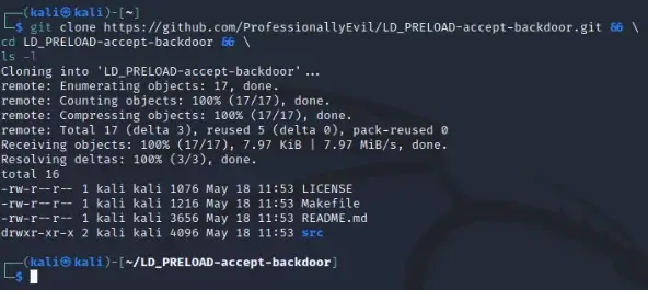 Cloning the LD_PRELOAD accept backdoor repository