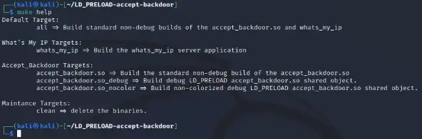 Make help output showing available build targets