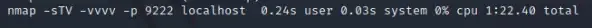 Time command output showing NMAP scan took 1 minute 22 seconds