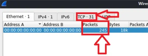 Wireshark capture showing 245 packets across 31 sessions from the baseline NMAP scan