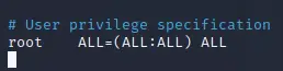 The original line in the file for user privilege only contains root