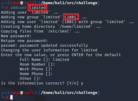 Adding our limited user to the system