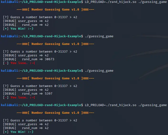Toggling LD_PRELOAD on and off to switch between hacked and normal behavior