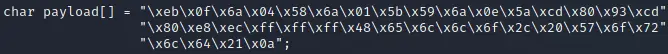 C-styled char array buffer containing the payload code