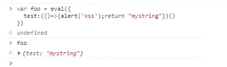 Console showing self-executing function injected into eval without breaking object