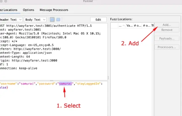 Selecting password value as fuzz location