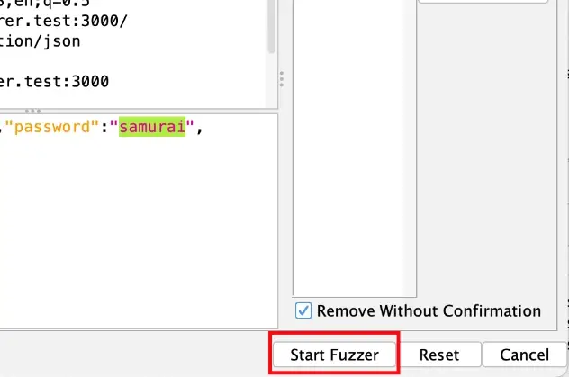 Start Fuzzer button in ZAP